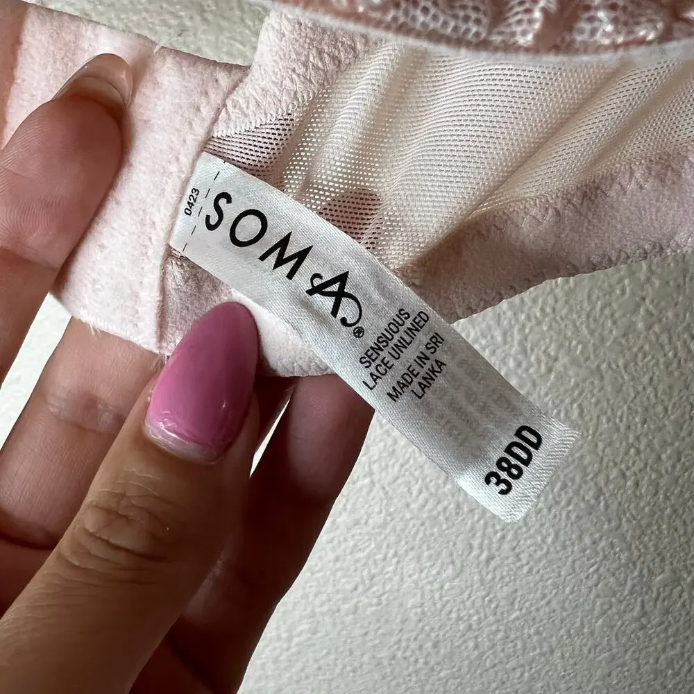 Soma light pink Senseous lace sheer unlined underwire bra 38DD